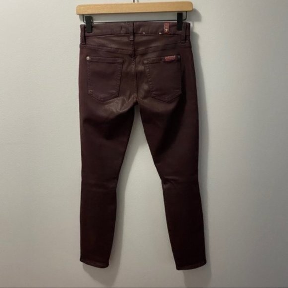 7 For All Mankind Burgundy Distressed Coated Skinny Jeans Size 25 Boho Grunge - Picture 8 of 8